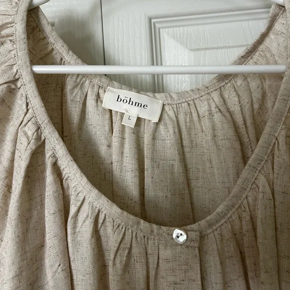 bohme Cream Scoop-Neck Button Front Puff Sleeve Blouse - Picture 3 of 4